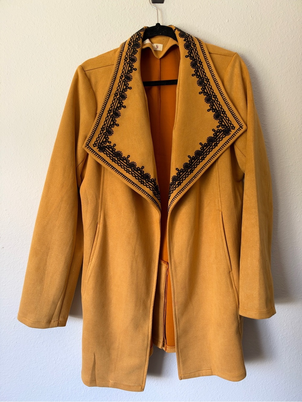 SOLITAIRE By Anthropologie Faux Suede Embroidered Coat Jacket Size XL